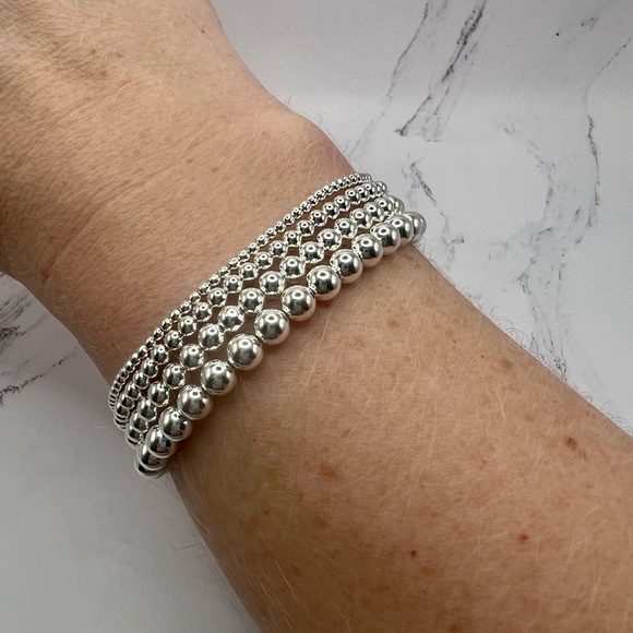 2mm Bracelet made with Sterling Silver Beads on Durable Elastic - Picture 4 of 6